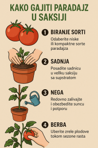 saditi paradajz u saksiji infografika