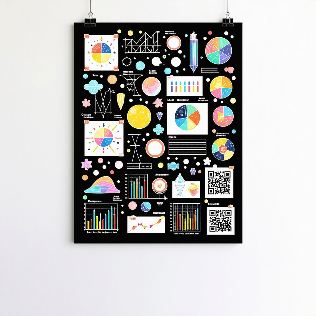 Educational poster showcasing blend of hand-drawn and digital design elements with color theory and QR codes