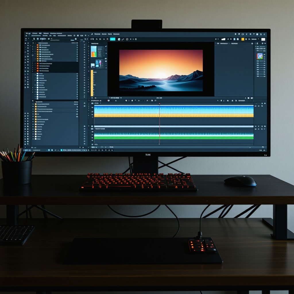 Computer screen showing video editing software with color grading and AI editing features
