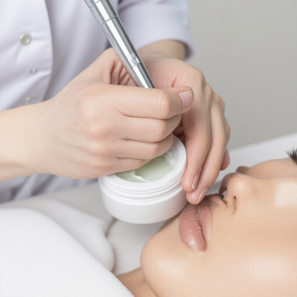 Dermatologist applying natural balm with shea butter and aloe vera on scarred skin