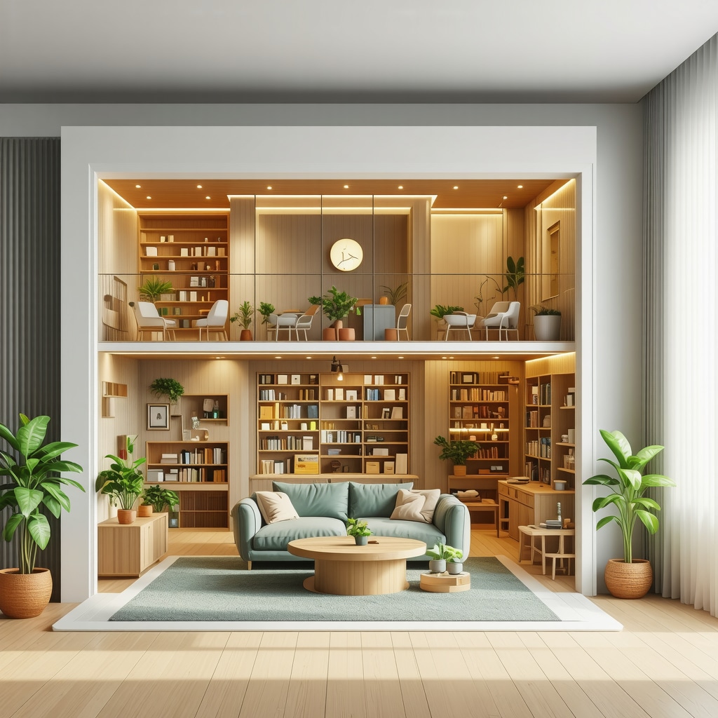 Close-up of a miniature dollhouse interior featuring smart LED/OLED lighting and modular electronic components for enhanced realism