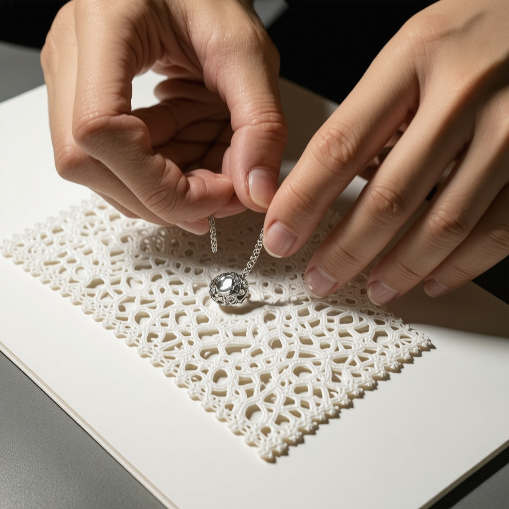 Artisan hands creating jewelry combining filigree and 3D printed components with precision and creativity