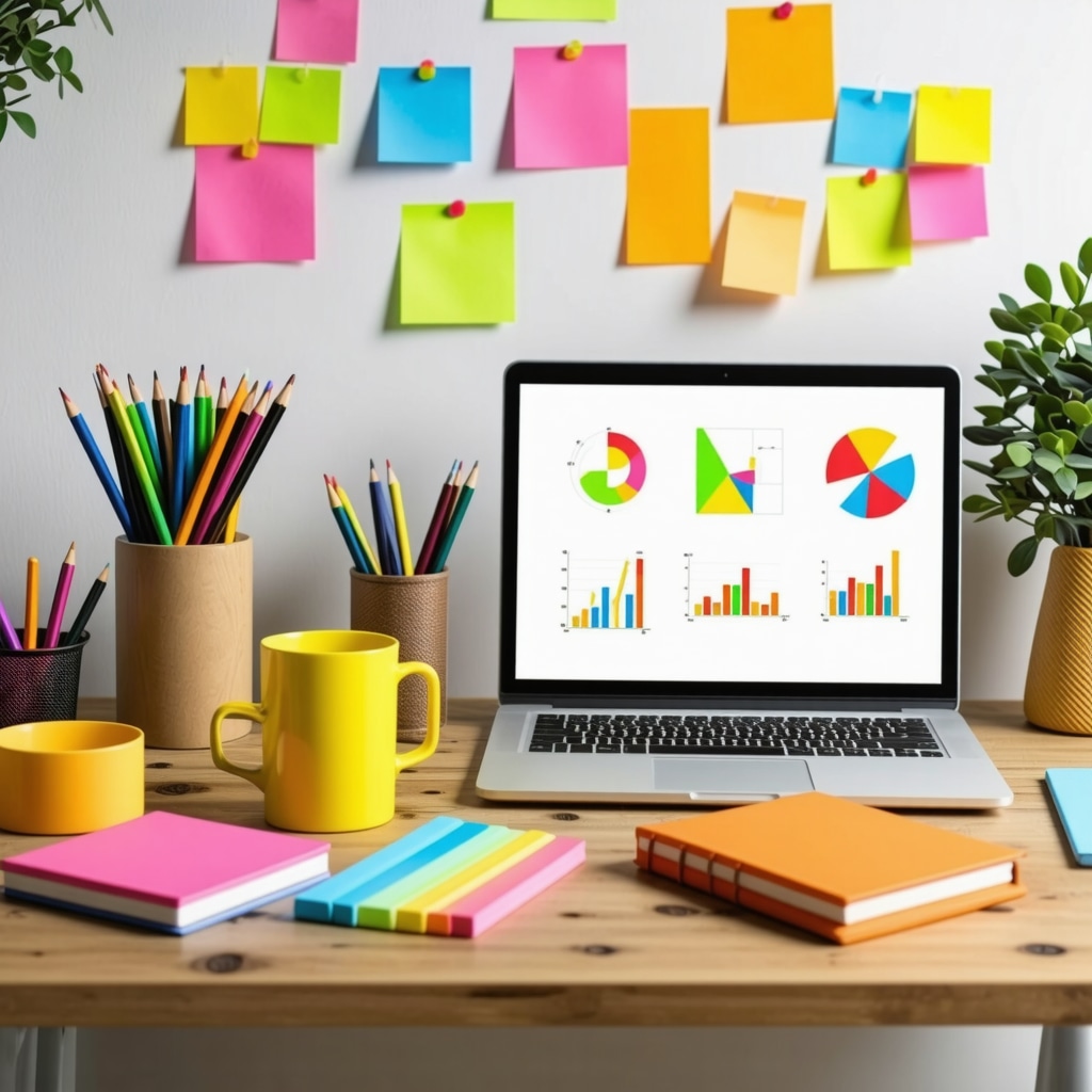 Workspace with DIY products and digital marketing tools for online sales