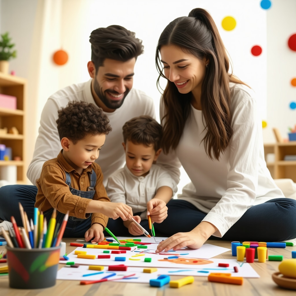 Parents and children doing creative crafts together to foster emotional intelligence and discipline