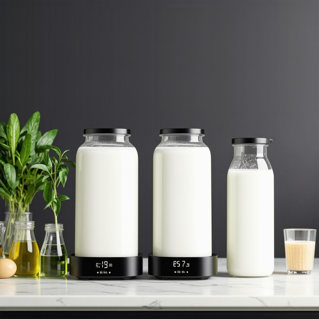 IoT fermentation devices with digital displays monitoring kefir fermentation parameters in a home kitchen