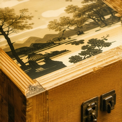 Detailed view of decoupage technique on a decorated wooden box