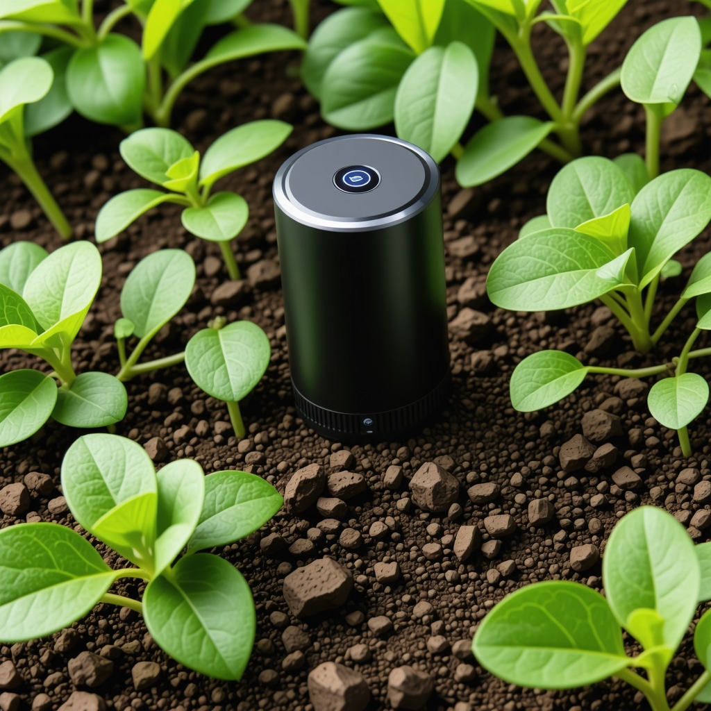 Sensors and digital devices monitoring soil and plant health in an eco-friendly garden