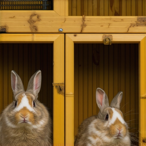 Close-up of natural wood and bamboo materials used in constructing a rabbit cage.