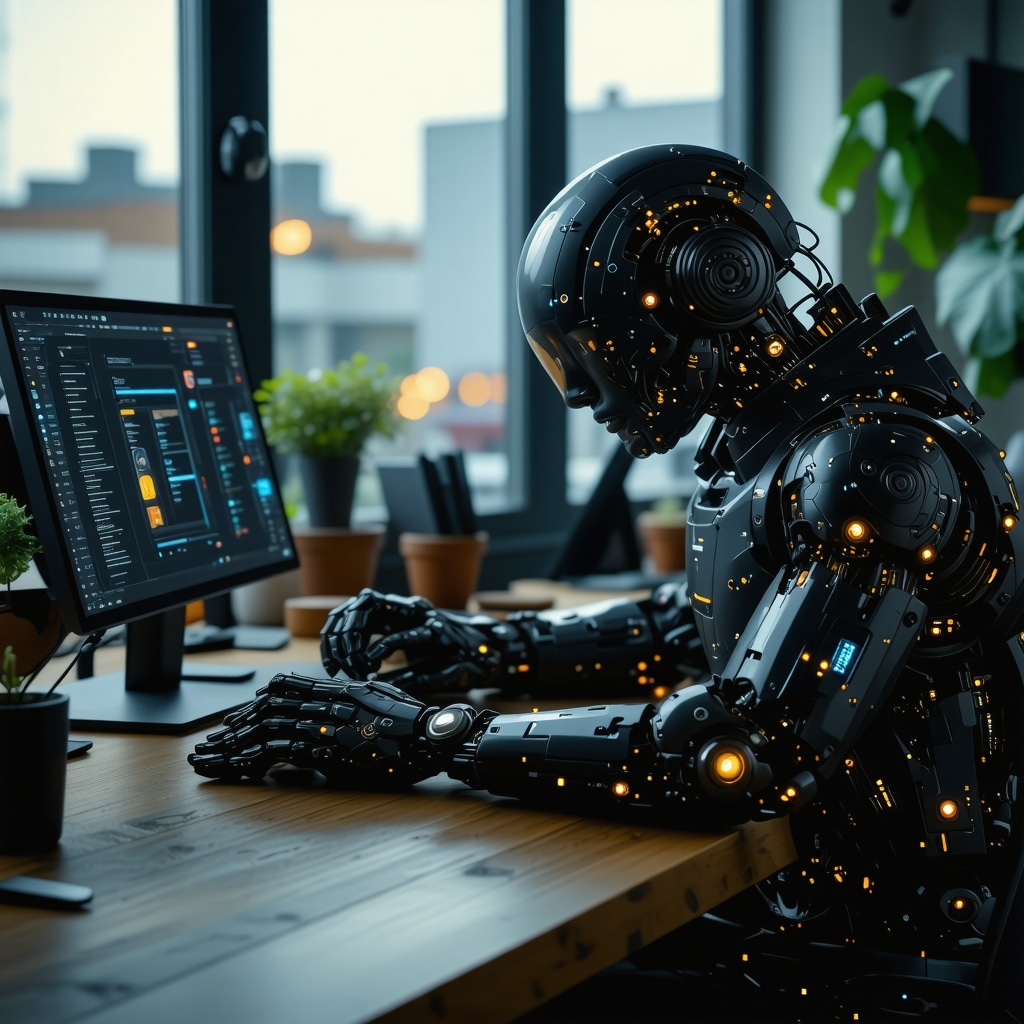 Developer working on AI-driven application in a modern workspace