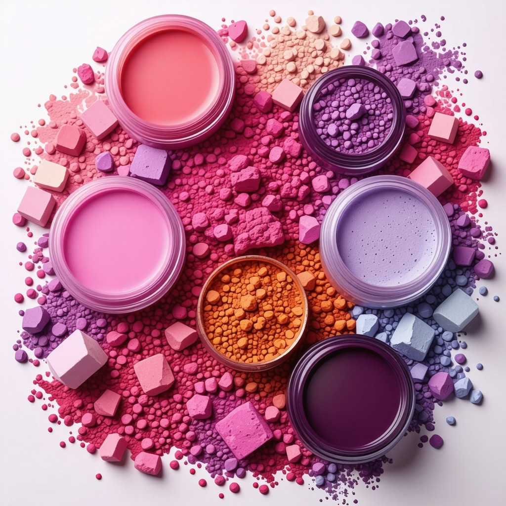 Natural mineral-based makeup products with eco-friendly packaging, vibrant colors