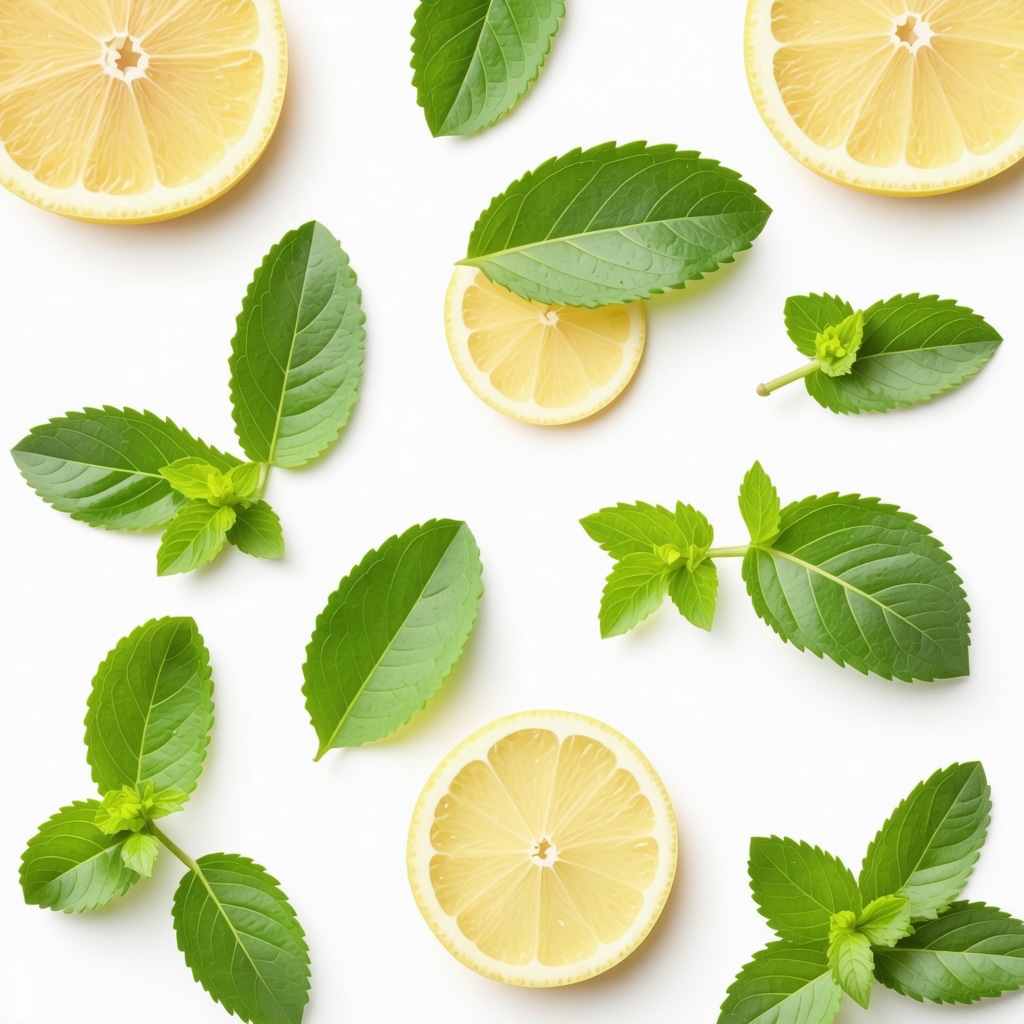 Close-up of mint leaves and citrus slices preparing herbal juice