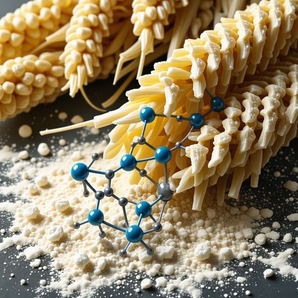 Ilustracija molekularne strukture gluten proteina u brašnu za elastičnost rezanaca