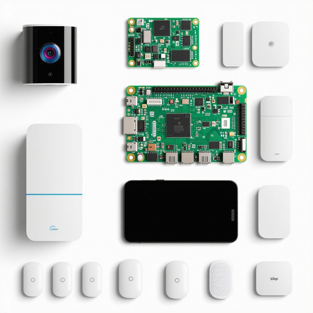 Ilustracija naprednog IoT sigurnosnog sistema sa senzorima, Raspberry Pi i AI analitikom