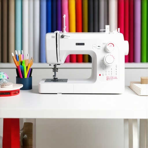 High-tech sewing workspace with digital design software and fabric samples