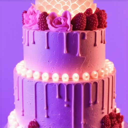 Cake decorated with LED lights and digital projections for a modern celebration