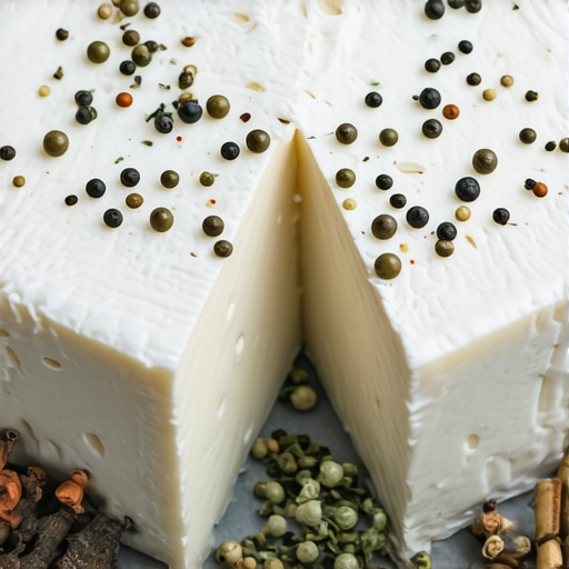Close-up of artisanal homemade cheese garnished with herbs and spices