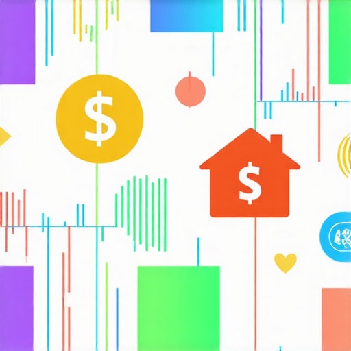 Icons representing stocks, bonds, and real estate in a balanced portfolio.