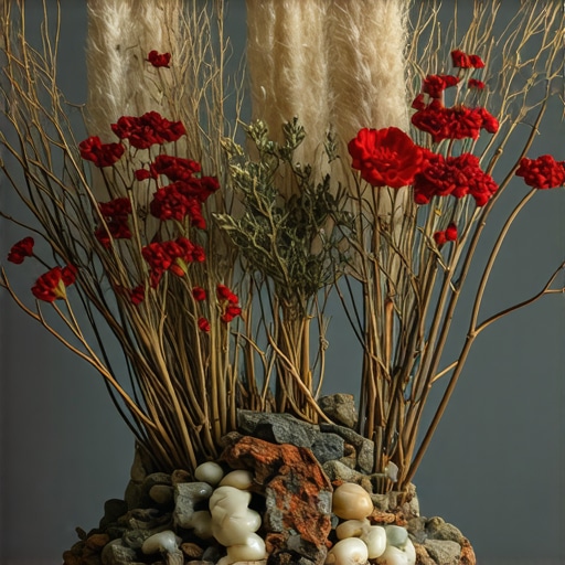 Beautiful arrangement of dried flowers, stones, and twigs for eco-friendly home decor