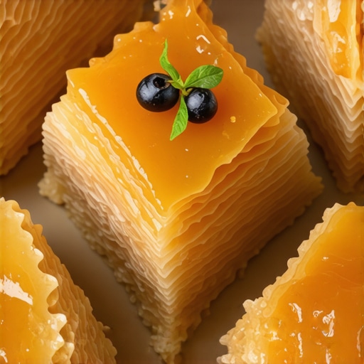 Close-up of meticulously layered baklava showing perfect thin sheets and filling