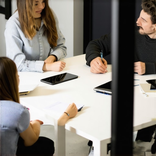 Professional team utilizing hybrid project management strategies with digital tools in a modern office
