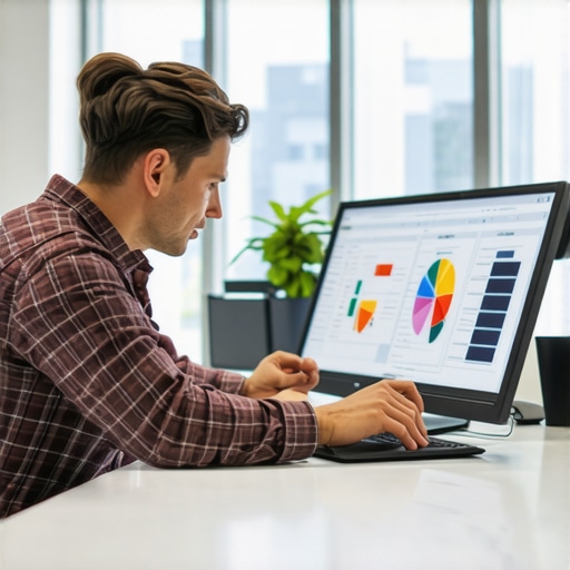 Marketing team analyzing data on screens in a modern office