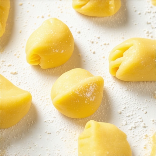 Close-up of expertly shaped homemade gnocchi on a floured surface
