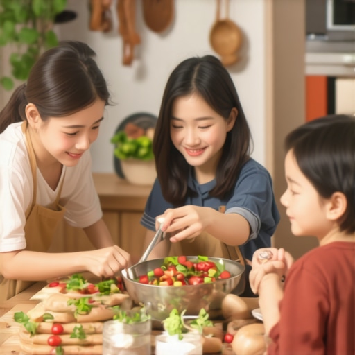 Family cooking together in a cozy kitchen