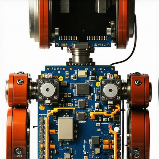 DIY robot with electronic sensors and mechanical framework.
