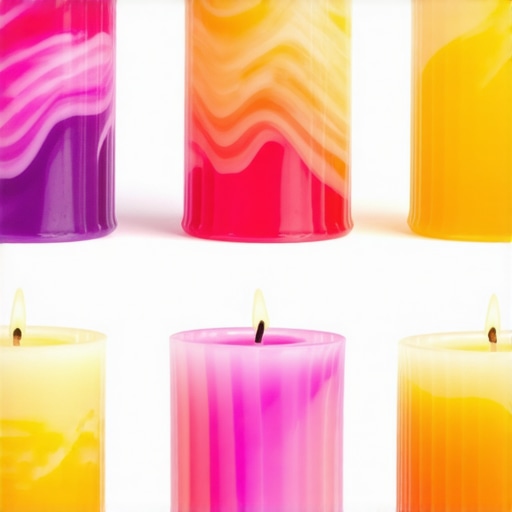 Layered handmade candles with safety features and artistic designs in a studio setting