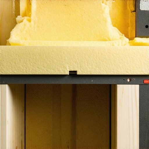 Close-up detail of insulation layers inside a DIY fireplace structure.