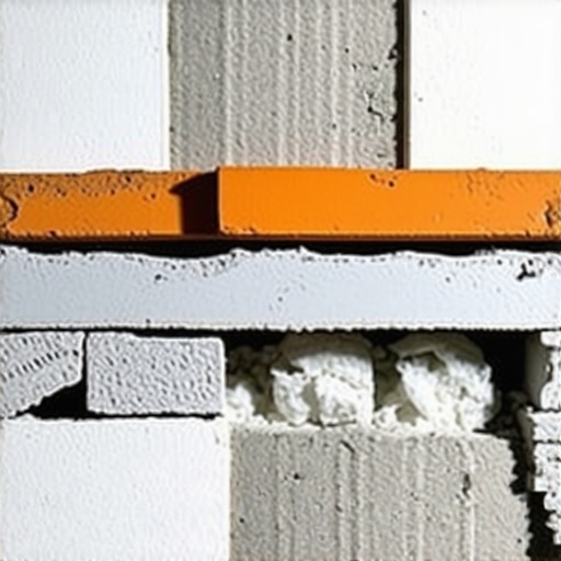 Close-up view of insulation materials used in fireplace construction, illustrating ceramic and mineral wool layers.