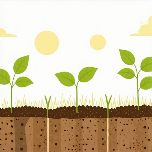 Illustration of soil microbiome and genetically modified plants thriving in tough conditions, with labels.