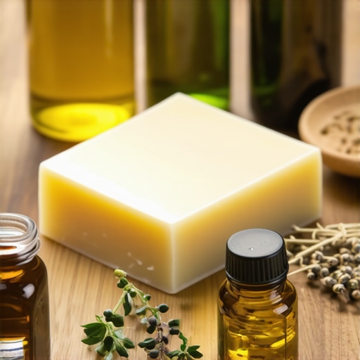 Close-up of oils, herbs, and essential oils for soap making