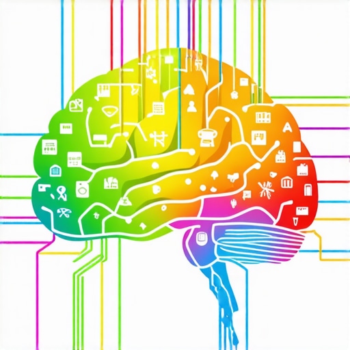 Colorful illustration of a brain with interconnected pathways and educational symbols