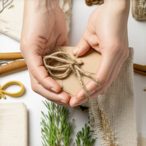 Hands creating a personalized gift using natural materials and artistic techniques