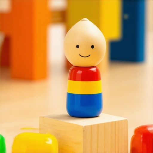 Handmade wooden toy designed for children, featuring natural paint and safety features