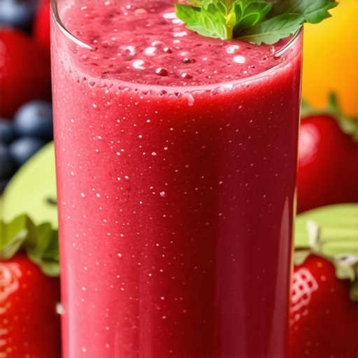 Colorful smoothie with fresh fruits and seeds in a glass