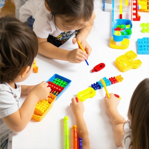Kids working on creative STEM activities at home with colorful materials