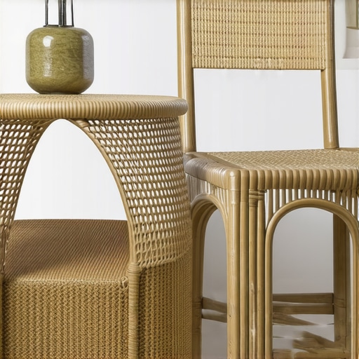 Stylish woven furniture or fashion accessory in a modern setting