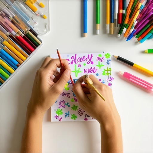 Person creating a personalized planner at a desk with colorful supplies