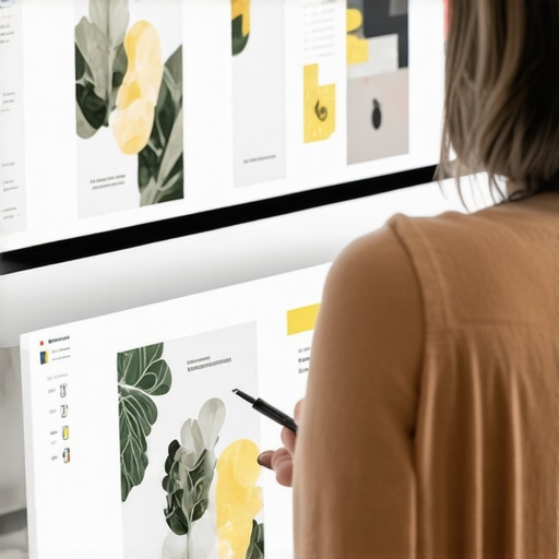 Person working on designing a brochure on a computer.