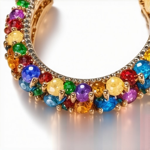 Close-up of a computer screen displaying detailed jewelry CAD design with vibrant colors.