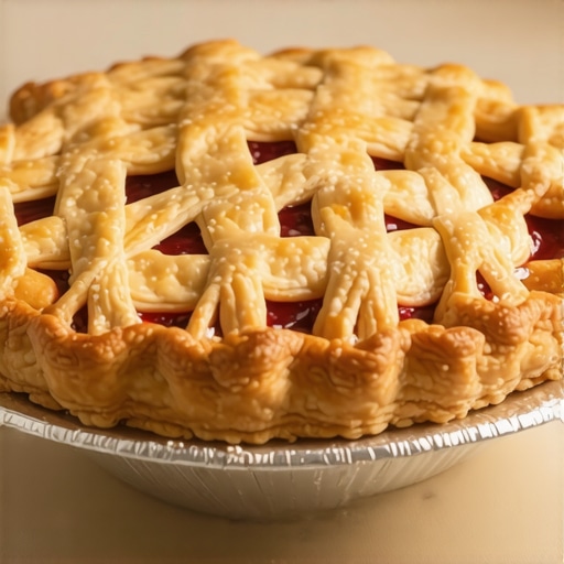 A beautifully decorated layered pie with intricate crust and rich filling, ready for serving