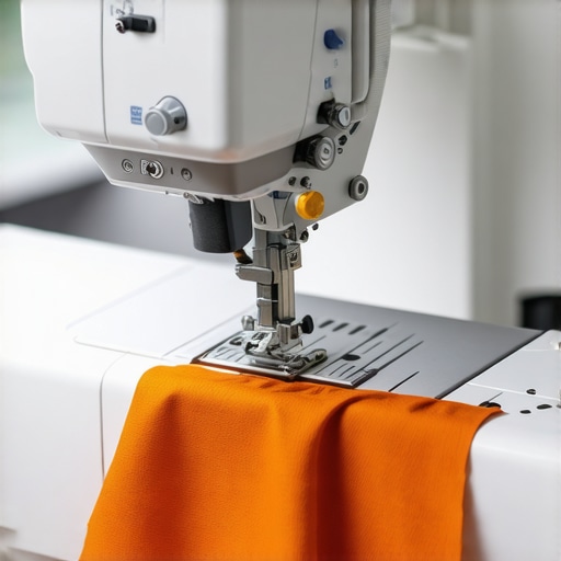 Close-up of sewing machine with detailed stitches demonstrating advanced techniques