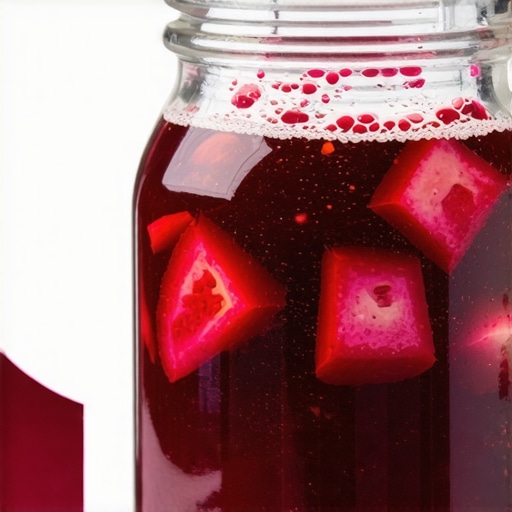 Fermented beetroot in a jar showing bubbles and fermentation process