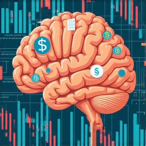 Financial Psychology and Decision-Making A brain illustration with financial symbols and data charts.