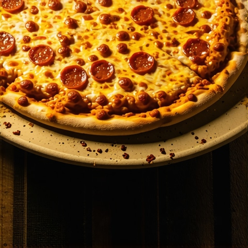 Close-up of a pizza stone in a hot oven with a freshly baked crispy pizza