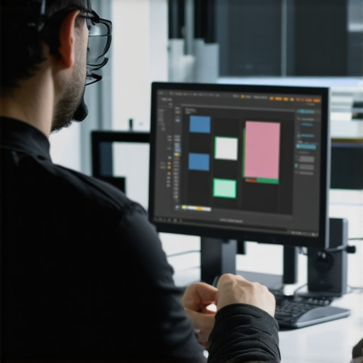 Animator using advanced 3D software to create realistic animations in a professional studio
