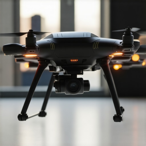 Futuristic drone with AI sensors and advanced hardware in a high-tech lab