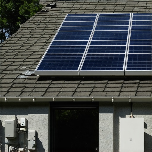 Illustration of a smart home system with solar panels, batteries, and sensors for optimal energy management.